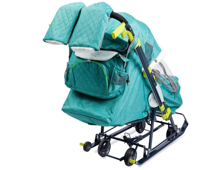Санки коляска Ника детям 7-7 зеленый в джинсовом стиле
