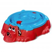 Песочница Собачка с крышкой красный-голубой