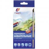 Карандаши Луч акварельные Классика цвета 12 цветов с кистью, шестигранные, деревянные