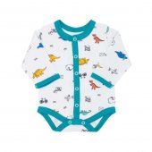 Боди интерлок для мальчика Linas baby Динозаврики рост 56-68 см, длинный рукав, белый