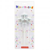 Набор свечей для торта Happy Birthday Серебряные звездочки 4шт, 3*3*0,5см, на палочке