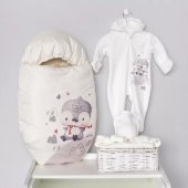 Комплект на выписку зимний Акварель Пингвин молочный р.56-62 см Комплект на выписку зимний Акварель Пингвин молочный р.56-62 см