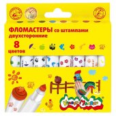Фломастеры "Каляка-Маляка" 8 цв со штампами, двухсторонние, круглые, вентилируемый колпачок