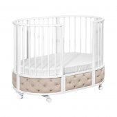 Кровать Островок уюта EVA декор VIP (велюр, стразы) поперечный маятник, колесо, капучино/белый Кровать Островок уюта EVA декор VIP (велюр, стразы) поперечный маятник, колесо, капучино/белый