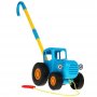 Каталка Синий трактор с палкой, 9 песен, свет, палка и веревка для катания арт.HT826-R