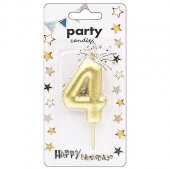Свеча для торта цифра золото " 4 " 3*8см, картонный блистер, европодвес