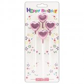 Набор свечей для торта Happy Birthday Розовые сердечки 4шт, 3*2,5*1см, на палочке