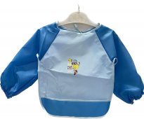 Нагрудный фартук голубой с рукавами и апликацией р.92-104