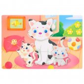 Пазлы деревянные 5 элементов Котята, окрашенная рамка, 22*15см