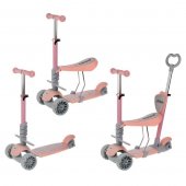 Самокат трехколесный Moby Kids Pony 3 в 1, светящиеся колеса, розовый