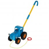 Каталка Синий трактор с палкой, 9 песен, свет, палка и веревка для катания арт.HT826-R