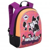 Рюкзак Grizzly школьный Кошка с котятами (фиолетовый/оранжевый) RG-658-1/3 