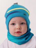 Комплект шапка с х/б подкладом со снудом 46-50, темно-бирюзовый