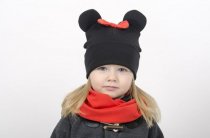 Шапка двухслойная с подворотом, ушками "Микки" и бантом с флисовым подкладом арт.11-124