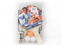 Набор для пинг-понга деревянный (2 ракетки + мячи 3шт. + сетка + крепление) арт.1811А9