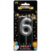 Свеча для торта цифра серебро " 6 " 3*8см, картонный блистер, европодвес
