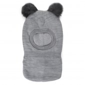 Шапка-шлем для мальчика вязаная с помпонами на хлопковой подкладке р.44-48 серый