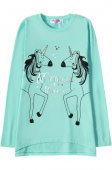 Футболка для девочек "Two unicorns menthol" длинный рукав, 8-12 лет ментол арт.BZG58