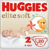 Подгузники Huggies для новорожденных Elite Soft 2 от 4 до 6кг 20 шт Подгузники Huggies для новорожденных Elite Soft 2 от 4 до 6кг 20 шт
