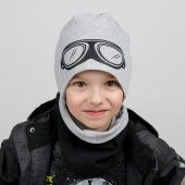 Шапка удлиненная однослойная с графикой арт. 10-119 (54-56, очки пилота, серый меланж)