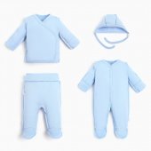 Комплект Newborn (распашонка, ползунки, чепчик, комбинезон) р.50-56 см, голубой