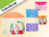 Папка на кнопке 23*33см "Schreiber" Единороги цвет ассорти (цена за 1 штуку)