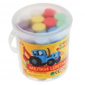 Мелки цветные Синий трактор, асфальтовые, 12 шт (6 цв), в ведре
