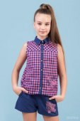 Комплект Зиронька 64-8014-1 (блузка+шорты) р.116-146 см синий-розовый Комплект Зиронька 64-8014-1 (блузка+шорты) р.116-146 см синий-розовый