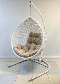 Подвесное кресло - кокон Капля люкс с ротангом белый каркас Подвесное кресло - кокон Капля люкс с ротангом белый каркас