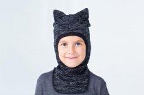 Шапка-шлем арт SH1800 "Кошки" р.48-56 черный (Демисезон)