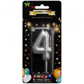Свеча для торта цифра серебро " 4 " 3*8см, картонный блистер, европодвес