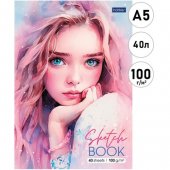 Скетчбук, белая бумага 100 г/м2, А5, 40л, без линовки Скетчбук, белая бумага 100 г/м2, А5, 40л, без линовки