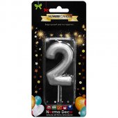 Свеча для торта цифра серебро " 2 " 3*8см, картонный блистер, европодвес Свеча для торта цифра серебро " 2 " 3*8см, картонный блистер, европодвес