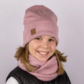 Шапка бини двухслойная вязаный трикотаж с подворотом и шевроном арт.11-132