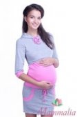Платье-худи P-020-956 с капюшоном для беременных и кормящих Серое с розовым Платье-худи P-020-956 с капюшоном для беременных и кормящих Серое с розовым