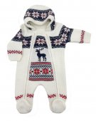 Комбинезон для девочки вязаный с капюшоном 2 молнии рост 62-74, молочный 