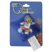 Брелок-подушечка плюшевый с термопринтом  Zabivaka Kicking 6*6 на карте 9*12 см FIFA-2018