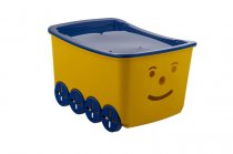 Контейнер для игрушек "Гусеница" желтый 56,5х40х31,5 см с крышкой на колесах