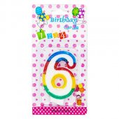 Свеча для торта цифра радужная "6"