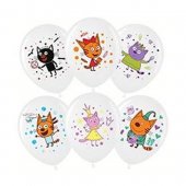 Шар латексный с рисунком 12"/30см Три Кота Играем вместе, белый, 6 дизайнов